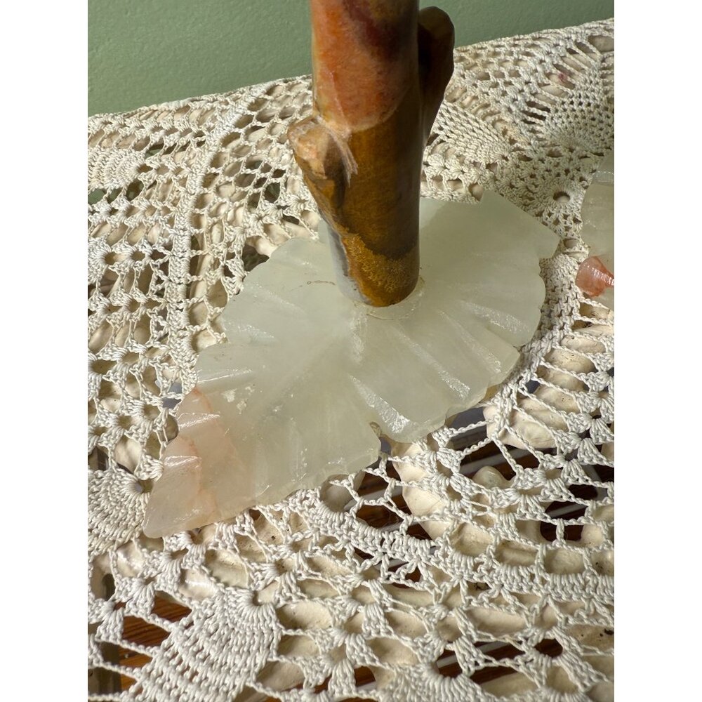 Vintage MCM Carved Onyx Flower Candle Stick Holders - Picture 3 of 16